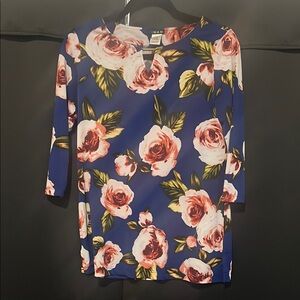 IMAN Blue Floral Rose Blouse Size XS | Workwear Office Casual Top